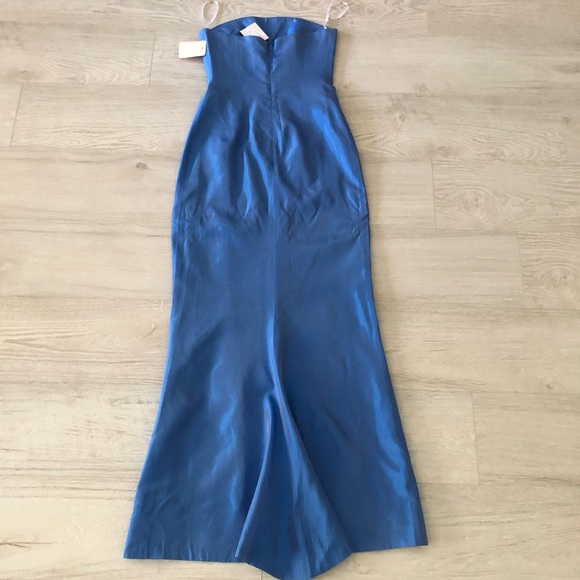 NWT Lawrence Variazioni Iridescent Blue Satin Strapless Long Gown - Picture 4 of 16